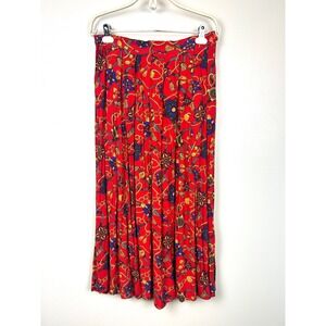 Talbots Vintage 90s Red Chain‎ Tassel Print Pleated Midi Skirt Size 12 Old Money